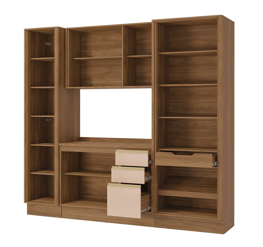 Cozinha Compacta Curve com Vidro 8 Portas 4 Gavetas Nogueira e Macadâmia