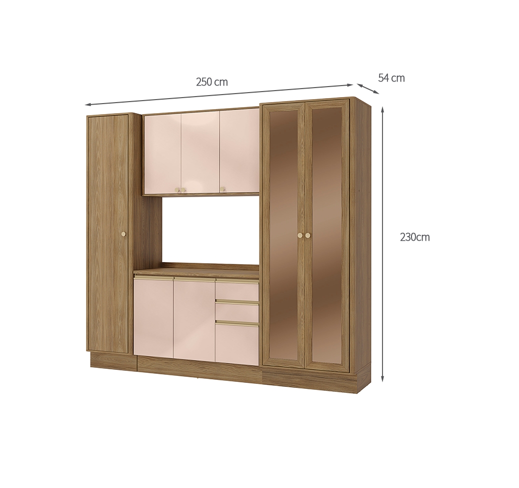 Cozinha Compacta Curve com Vidro 8 Portas 4 Gavetas Nogueira e Macadâmia