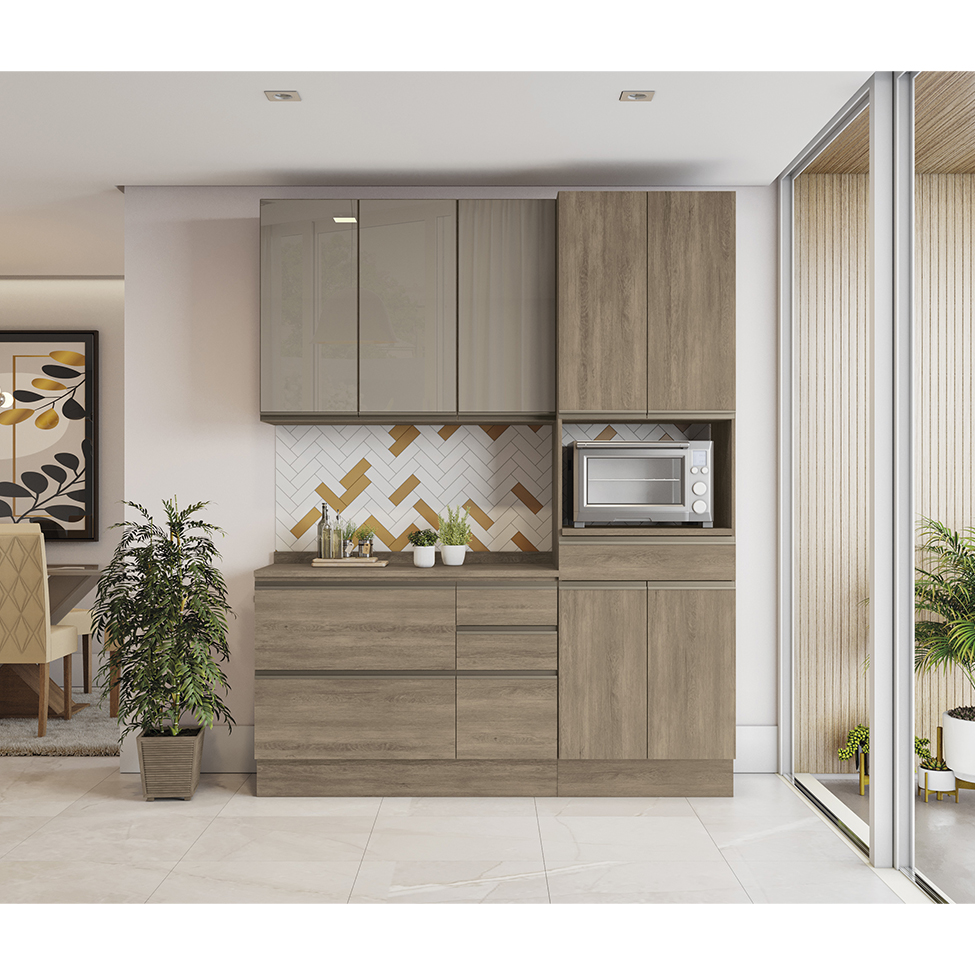 Cozinha Compacta Maxxi 8 Portas 5 Gavetas Nogal