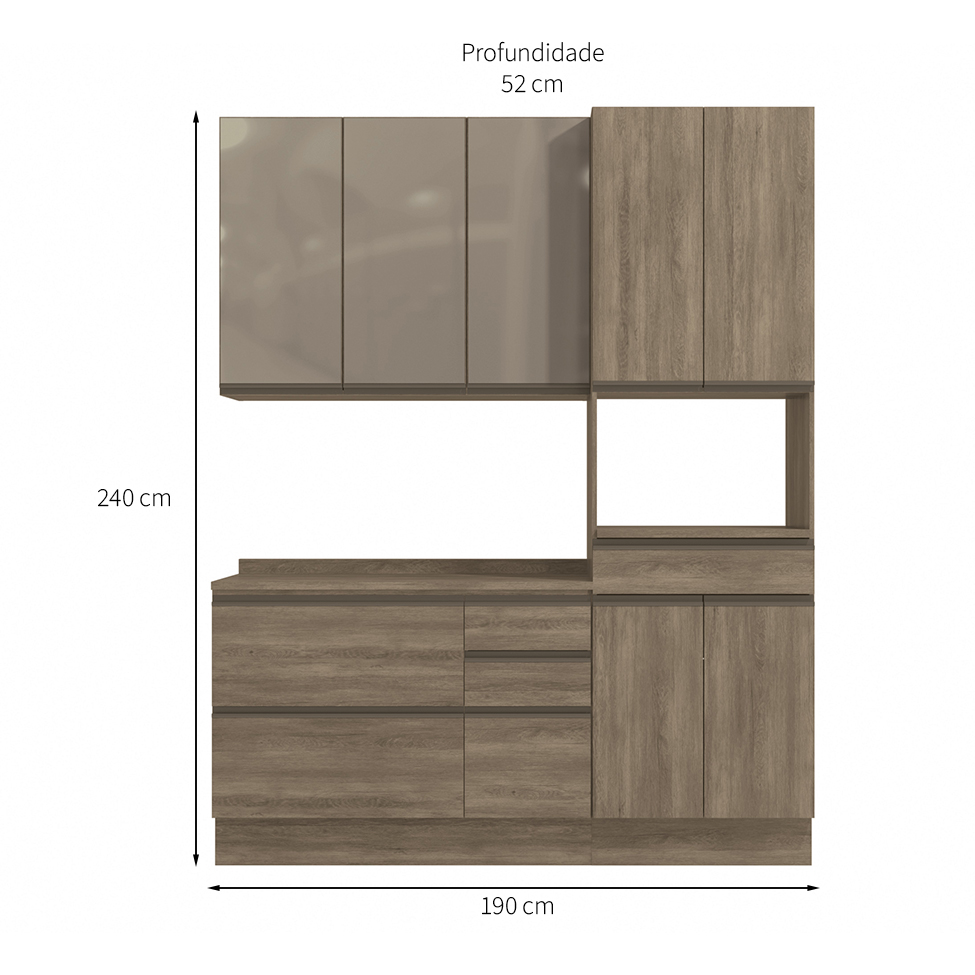 Cozinha Compacta Maxxi 8 Portas 5 Gavetas Nogal