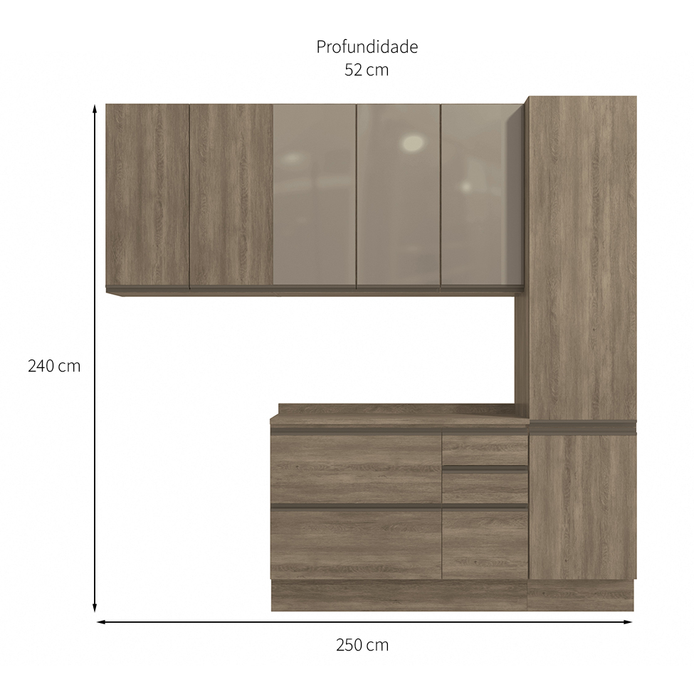 Cozinha Compacta Maxxi I 8 Portas 4 Gavetas Nogal