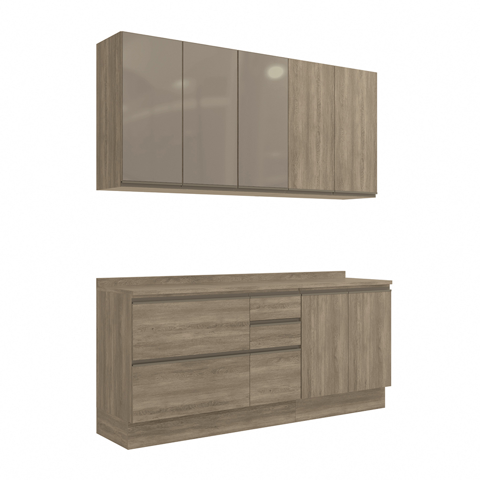 Cozinha Compacta Maxxi II 8 Portas 4 Gavetas Nogal