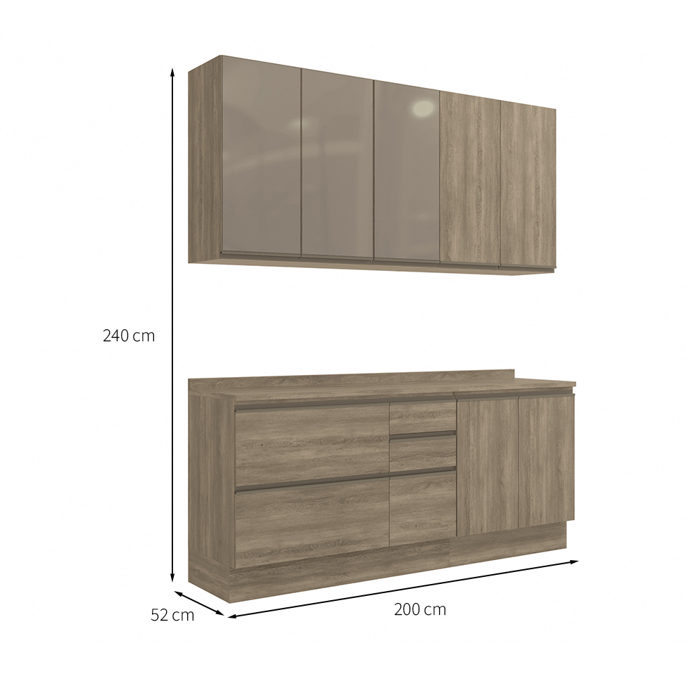 Cozinha Compacta Maxxi II 8 Portas 4 Gavetas Nogal