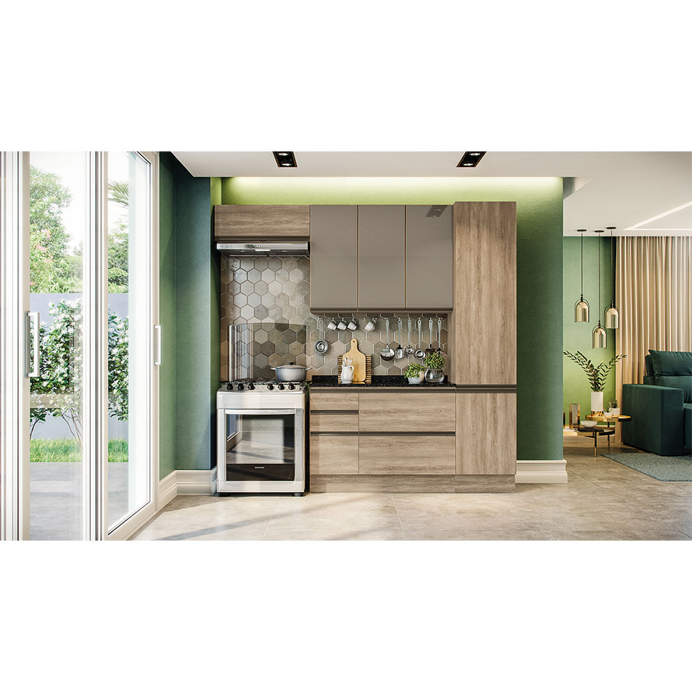 Cozinha Compacta Maxxi II com Tampo 7 Portas 4 Gavetas Nogal