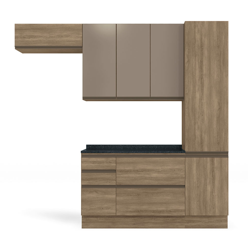 Cozinha Compacta Maxxi II com Tampo 7 Portas 4 Gavetas Nogal