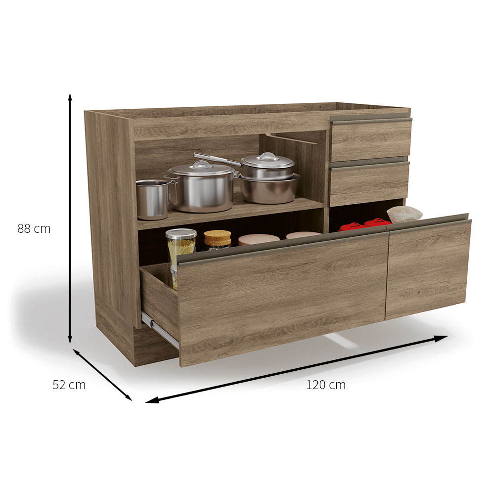 Cozinha Compacta Maxxi com Tampo 5 Portas 7 Gavetas Nogal