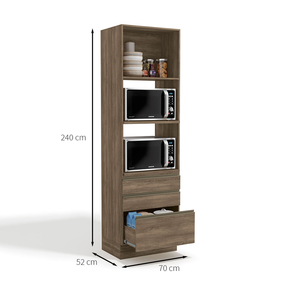 Cozinha Compacta Maxxi com Tampo 5 Portas 7 Gavetas Nogal