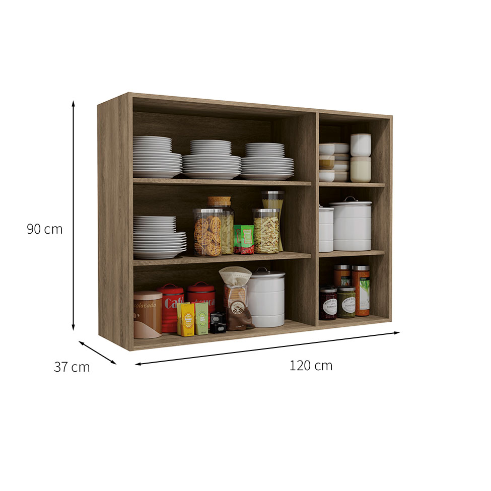 Cozinha Compacta Maxxi com Tampo 5 Portas 7 Gavetas Nogal