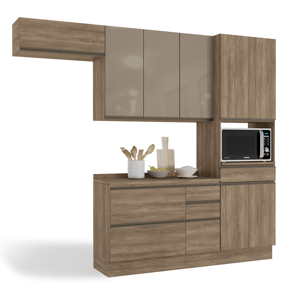 Cozinha Compacta Maxxi com Tampo 9 Portas 5 Gavetas Nogal