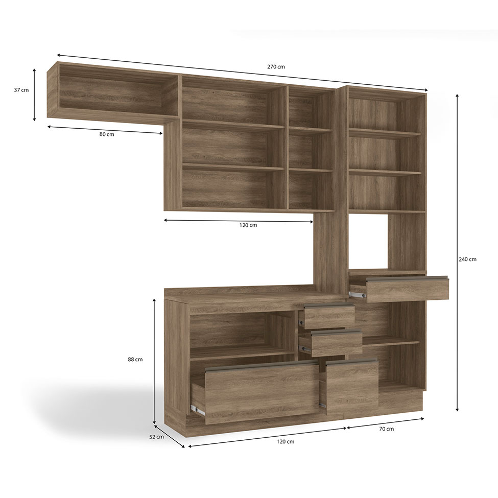 Cozinha Compacta Maxxi com Tampo 9 Portas 5 Gavetas Nogal