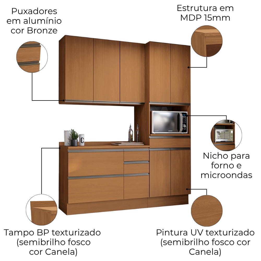 Cozinha Modulada 4 Pecas 190 cm G751 Maxxi Canela Kappesberg