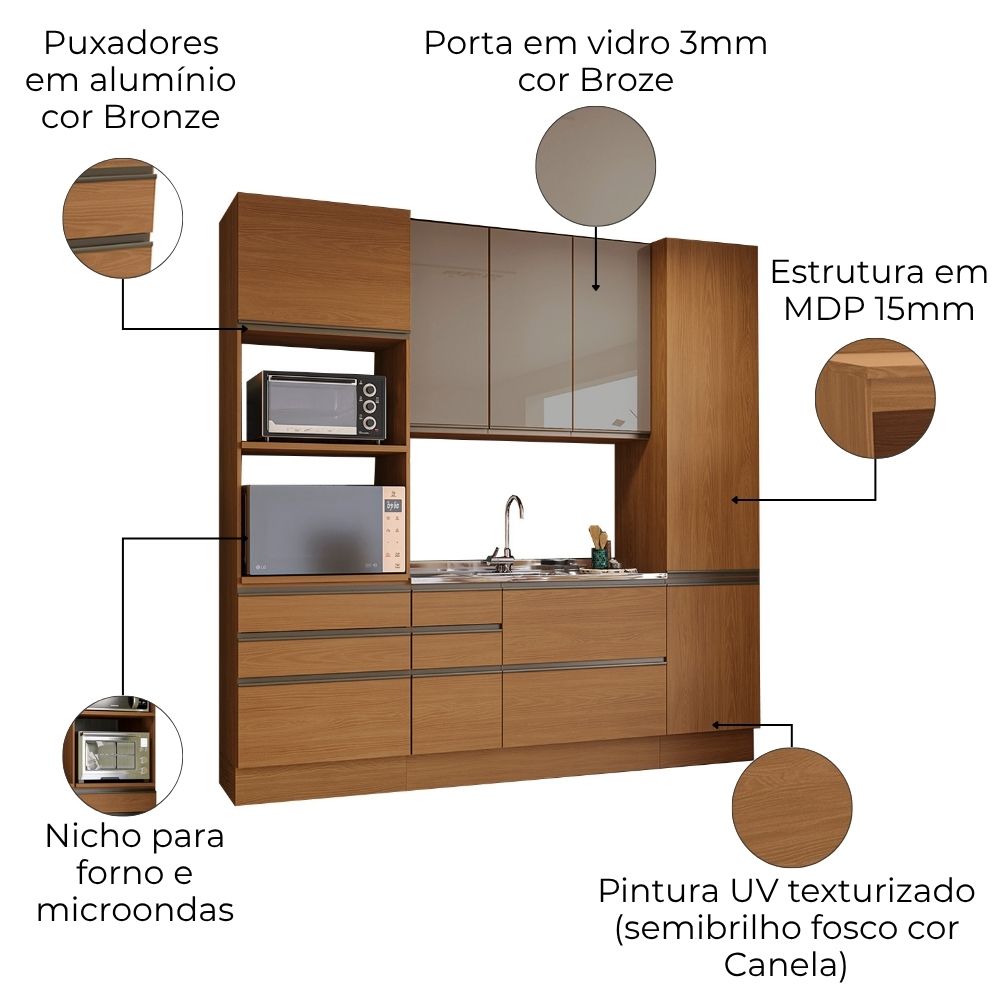 Cozinha Modulada 4 Pecas 240 cm MDP Maxxi Canela Kappesberg