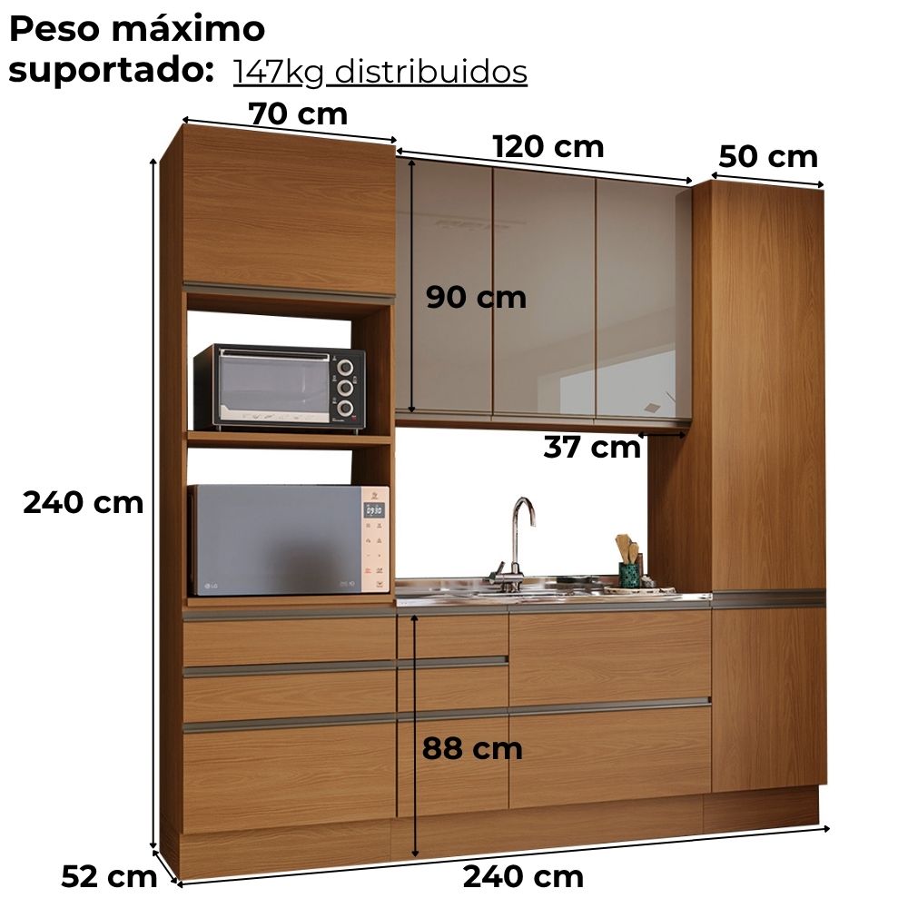 Cozinha Modulada 4 Pecas 240 cm MDP Maxxi Canela Kappesberg