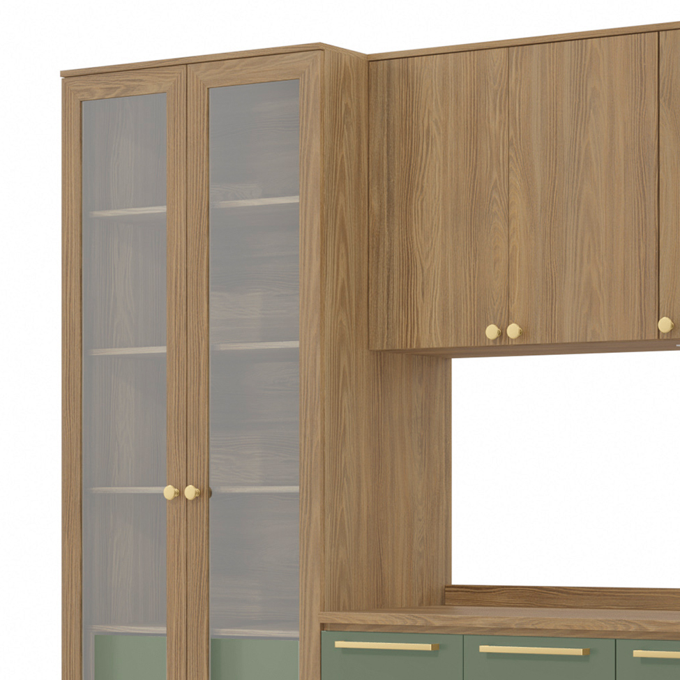 Cozinha compacta Botanic com Tela e Vidro 9 Portas 4 Gavetas Nogueira e Verde