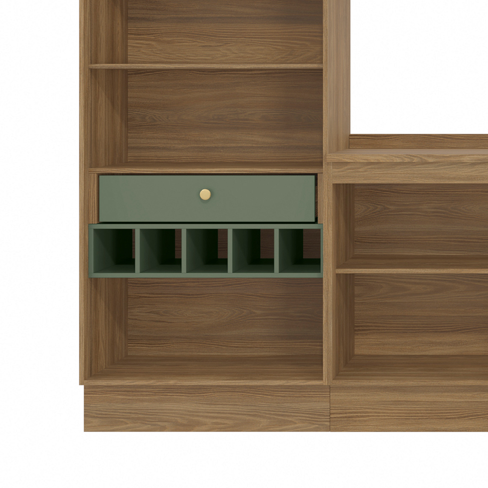 Cozinha compacta Botanic com Tela e Vidro 9 Portas 4 Gavetas Nogueira e Verde