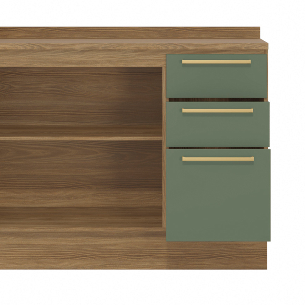 Cozinha compacta Botanic com Tela e Vidro 9 Portas 4 Gavetas Nogueira e Verde