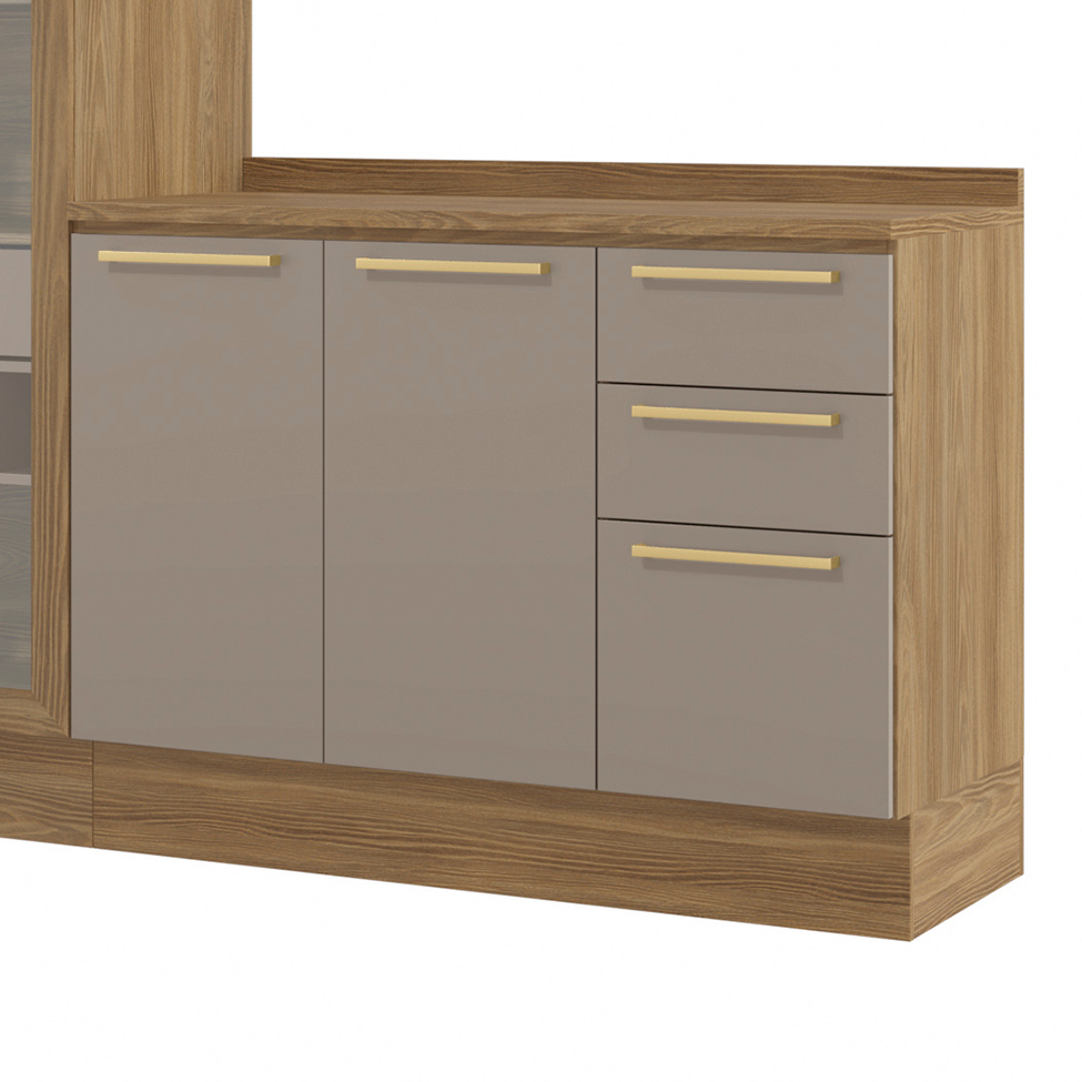Cozinha compacta Botanic com Vidro 7 Portas 4 Gavetas Nogueira e Fendi