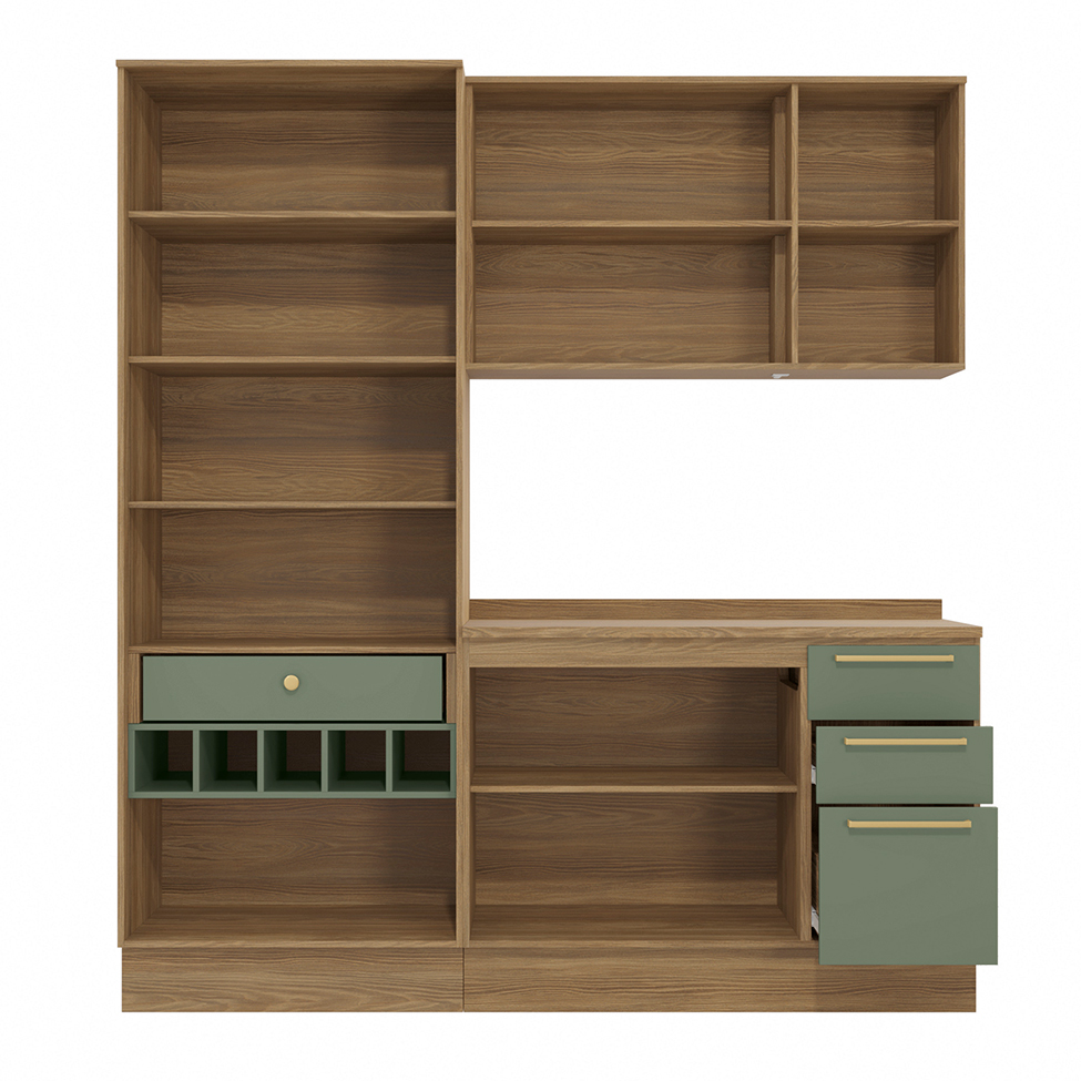 Cozinha compacta Botanic com Vidro 7 Portas 4 Gavetas Nogueira e Verde