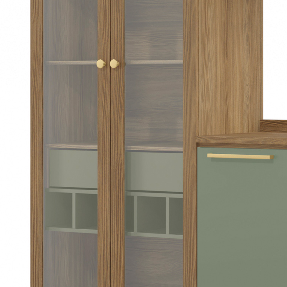 Cozinha compacta Botanic com Vidro 7 Portas 4 Gavetas Nogueira e Verde