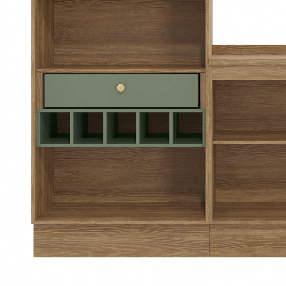 Cozinha compacta Botanic com Vidro 7 Portas 4 Gavetas Nogueira e Verde
