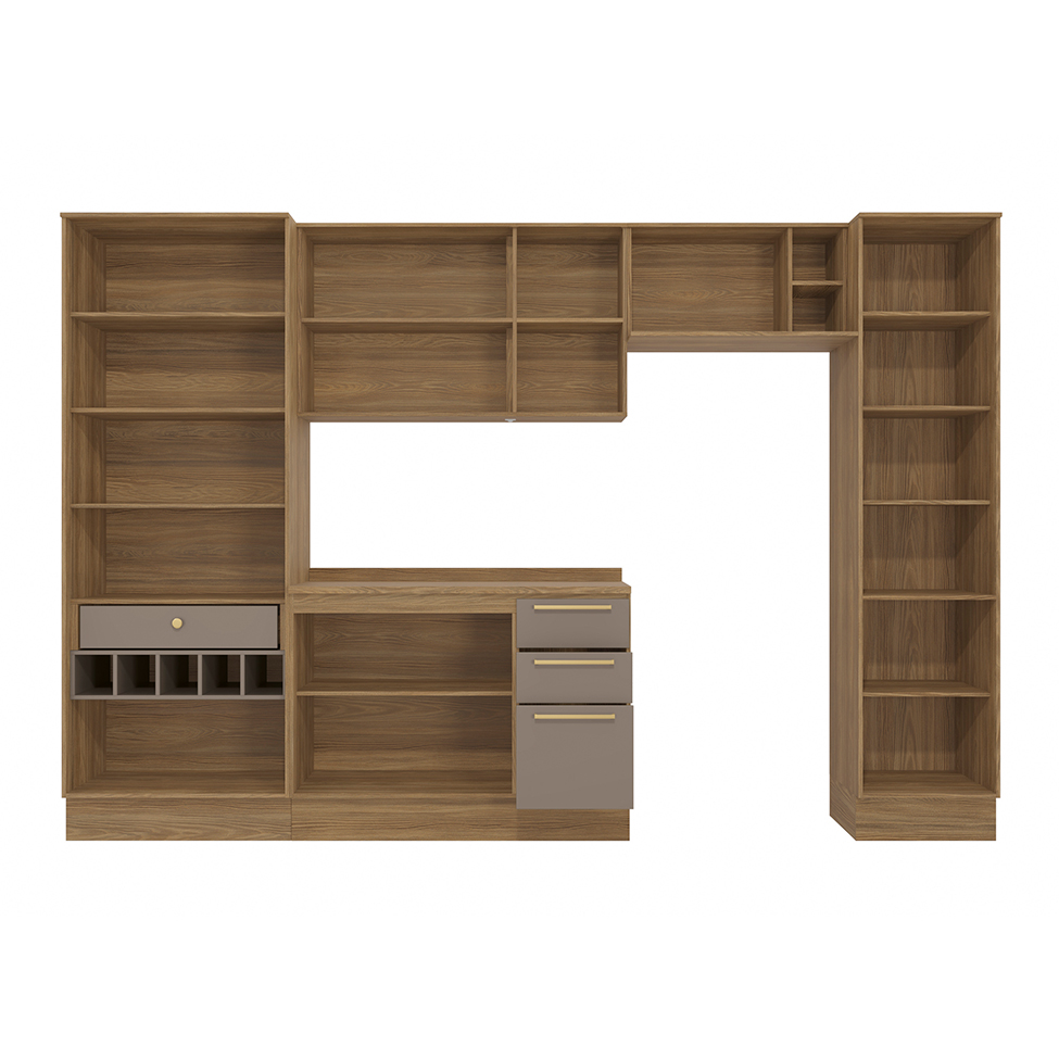 Cozinha compacta Botanic com Vidro com Tela 9 Portas 4 Gavetas Nogueira e Fendi