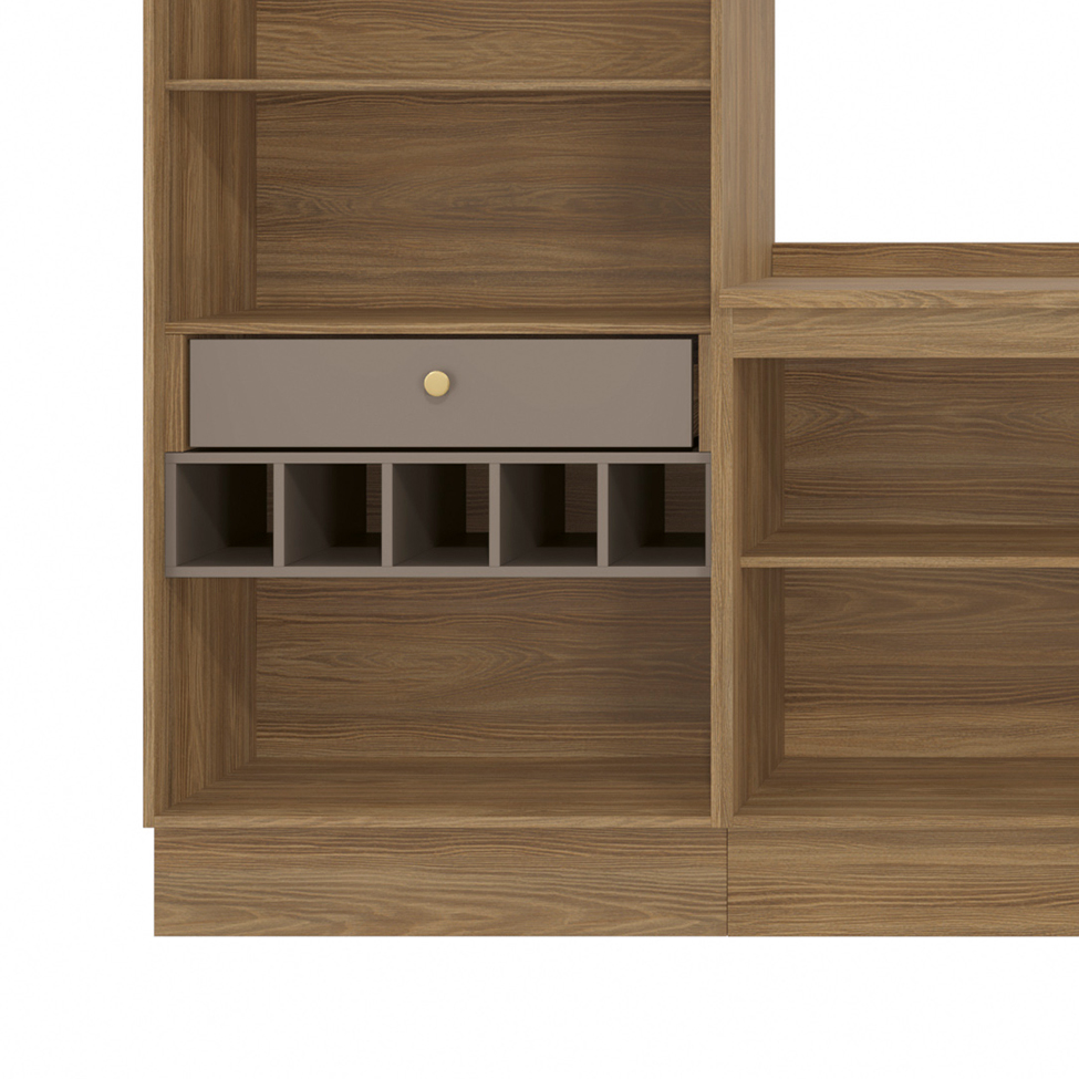 Cozinha compacta Botanic com Vidro com Tela 9 Portas 4 Gavetas Nogueira e Fendi