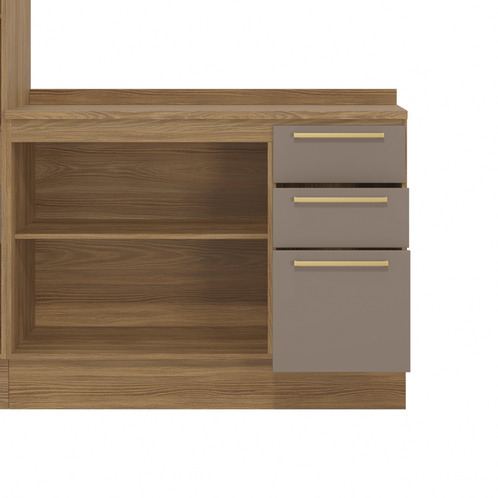 Cozinha compacta Botanic com Vidro com Tela 9 Portas 4 Gavetas Nogueira e Fendi