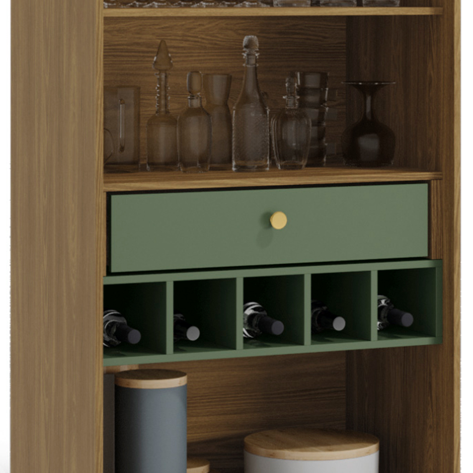 Cristaleira Botanic com Vidro 2 Portas 1 Gaveta Nogueira e Verde Oliva