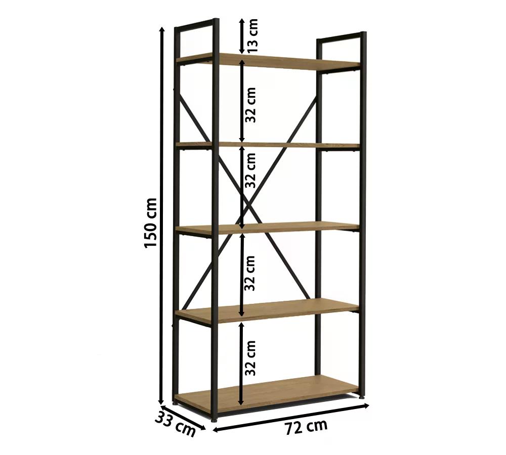 Estante Alta 5 prateleiras 150x72cm Industrial Crome LI006 Freijo Preto Kappesberg