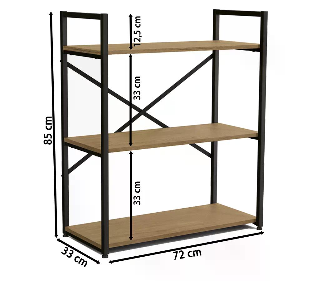 Estante Baixa 3 Prateleiras 85x72cm Industrial Crome LI007 Freijo Preto Kappesberg