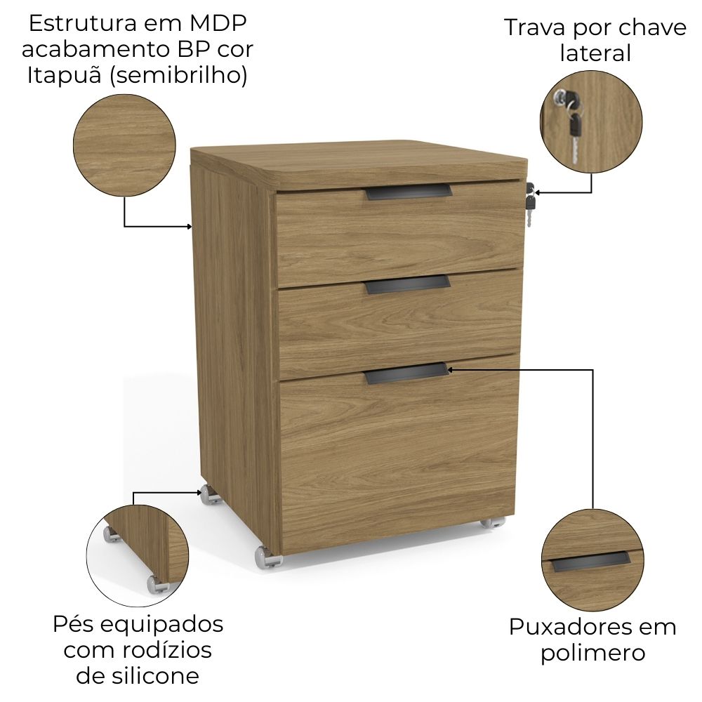 Gaveteiro Pasta Suspensa 3 Gavetas Versatil 1003A Itapua Kappesberg