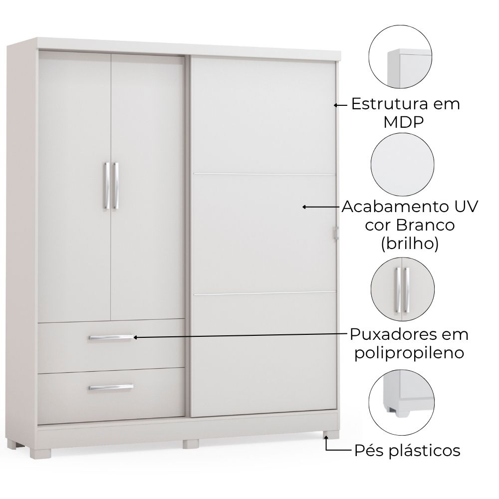 Guarda Roupa Casal 3P 2G 218x180 cm C533 Branco Kappesberg