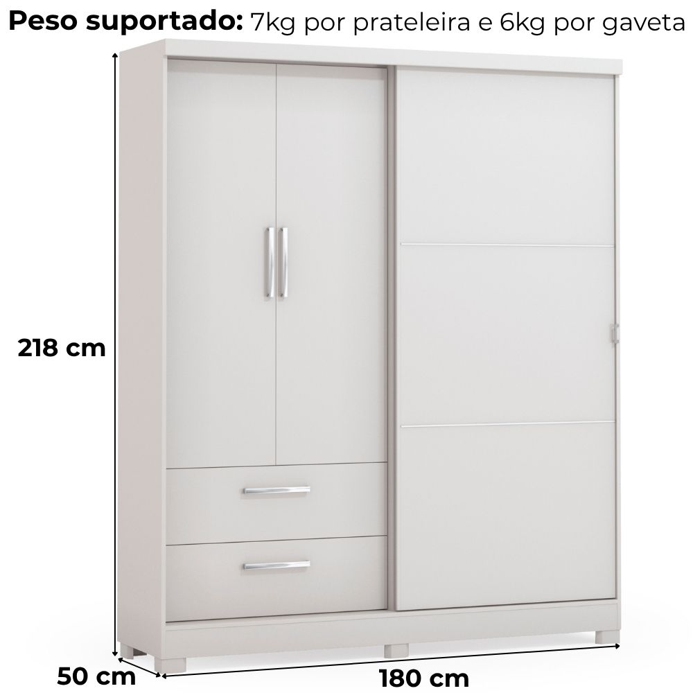 Guarda Roupa Casal 3P 2G 218x180 cm C533 Branco Kappesberg