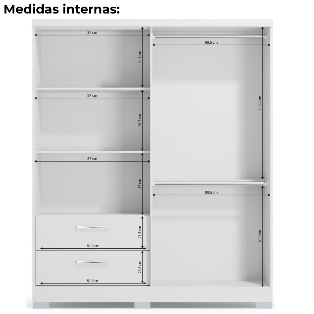 Guarda Roupa Casal 3P 2G 218x180 cm C533 Branco Kappesberg