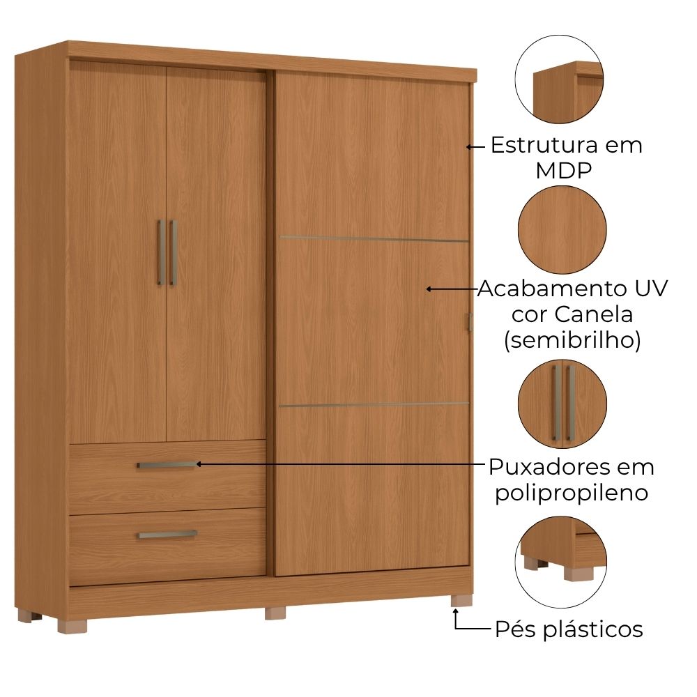 Guarda Roupa Casal 3P 2G 218x180 cm C533 Canela Kappesberg