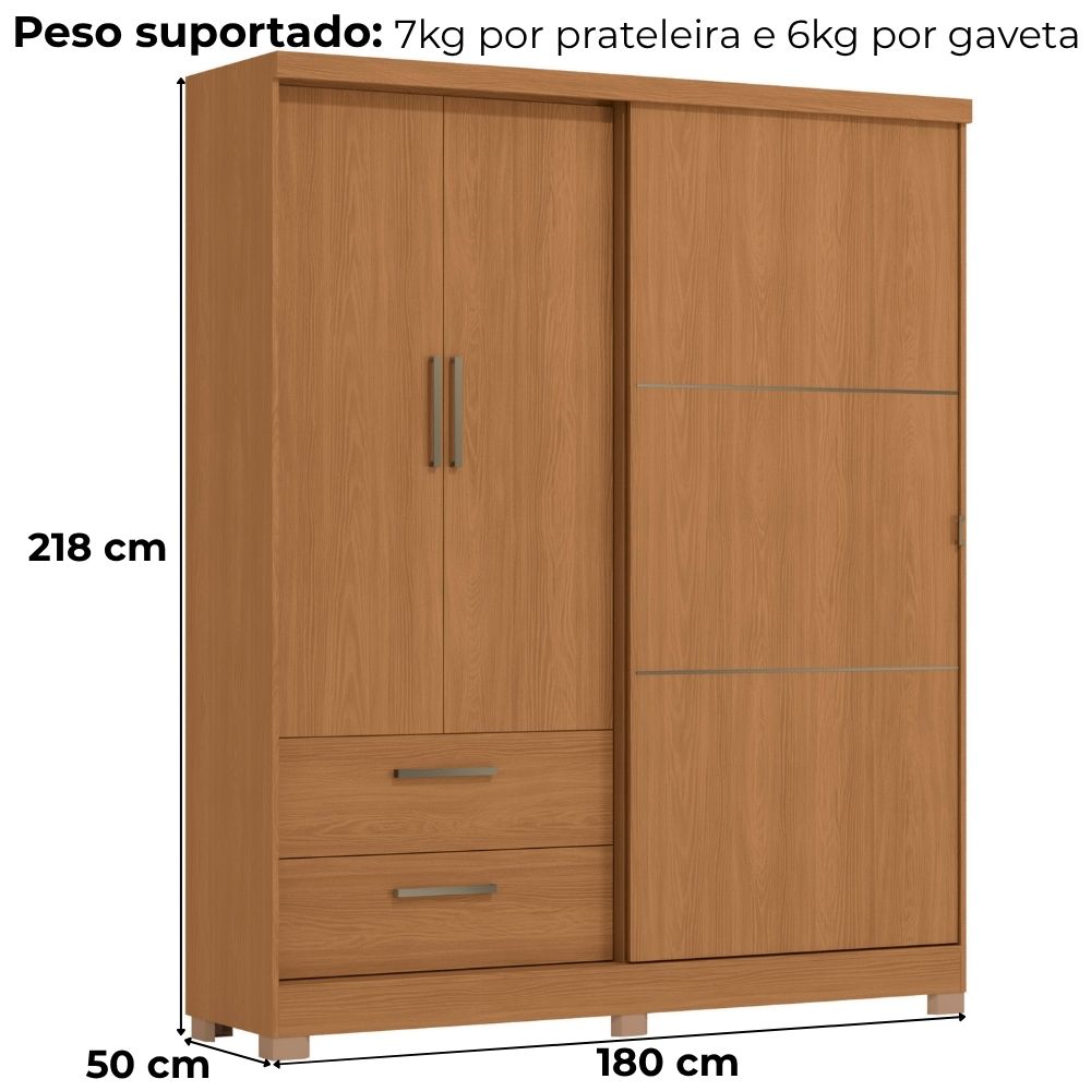 Guarda Roupa Casal 3P 2G 218x180 cm C533 Canela Kappesberg
