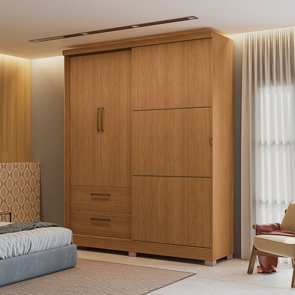 Guarda Roupa Casal 3P 2G 218x180 cm C533 Canela Kappesberg