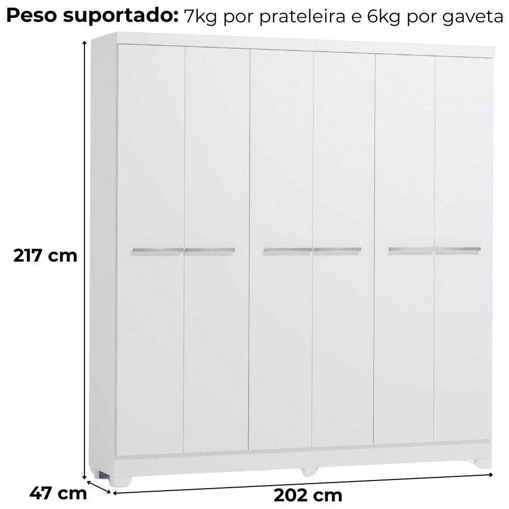 Guarda Roupa Casal 6 Portas 217x202 cm E530 Branco Kappesberg