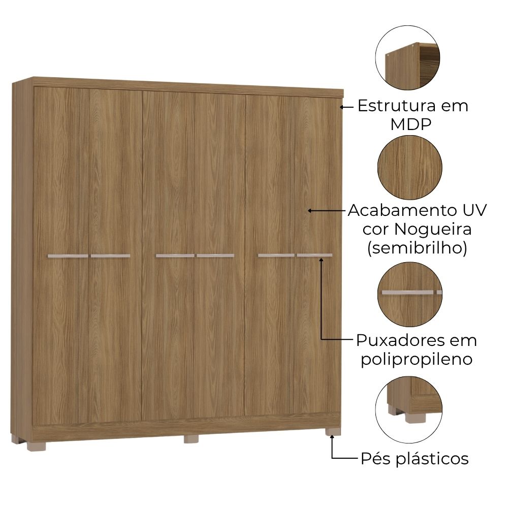 Guarda Roupa Casal 6 Portas 217x202 cm E530 Nogueira Kappesberg