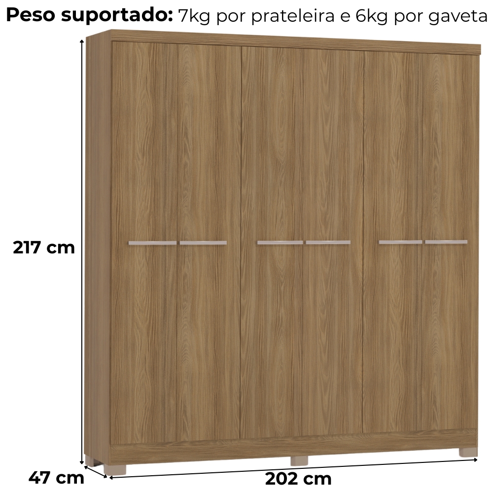 Guarda Roupa Casal 6 Portas 217x202 cm E530 Nogueira Kappesberg