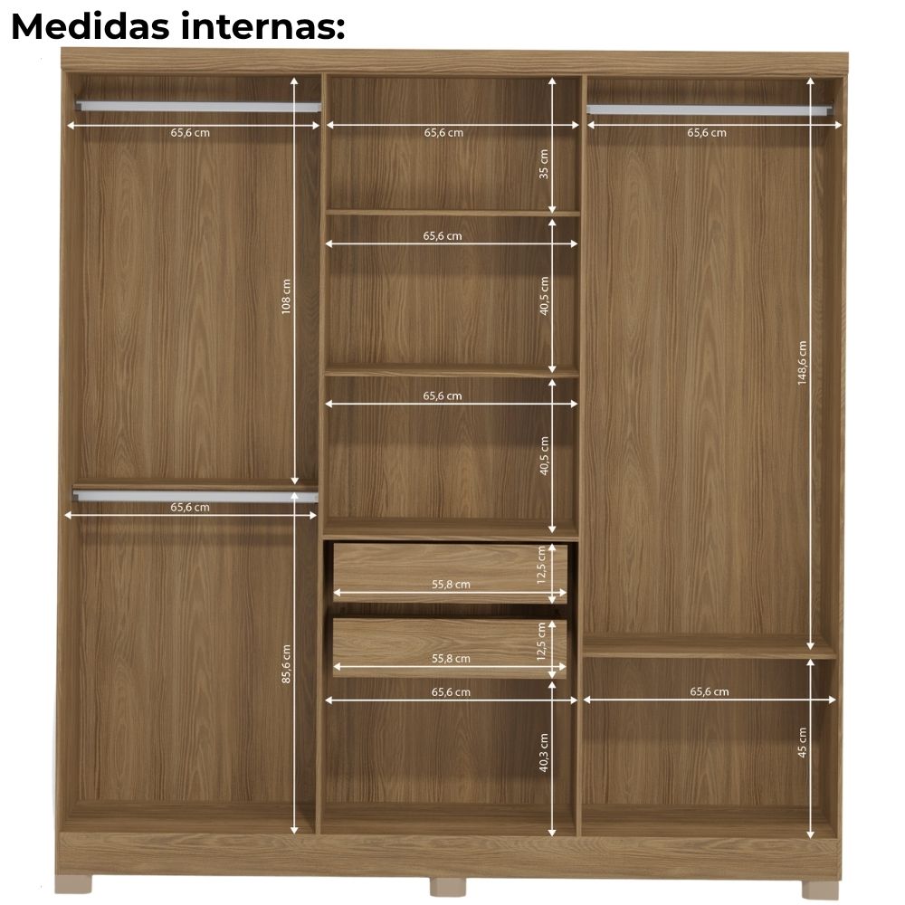 Guarda Roupa Casal 6 Portas 217x202 cm E530 Nogueira Kappesberg