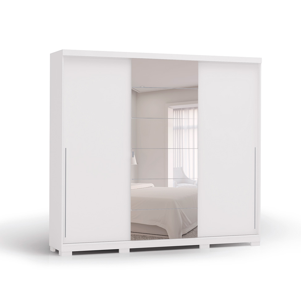 Guarda-Roupa Casal Com Espelho Agave 3 Portas 4 Gavetas Branco