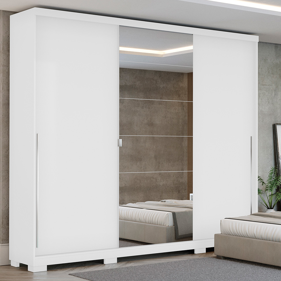 Guarda-Roupa Casal Com Espelho Agave 3 Portas 4 Gavetas Branco