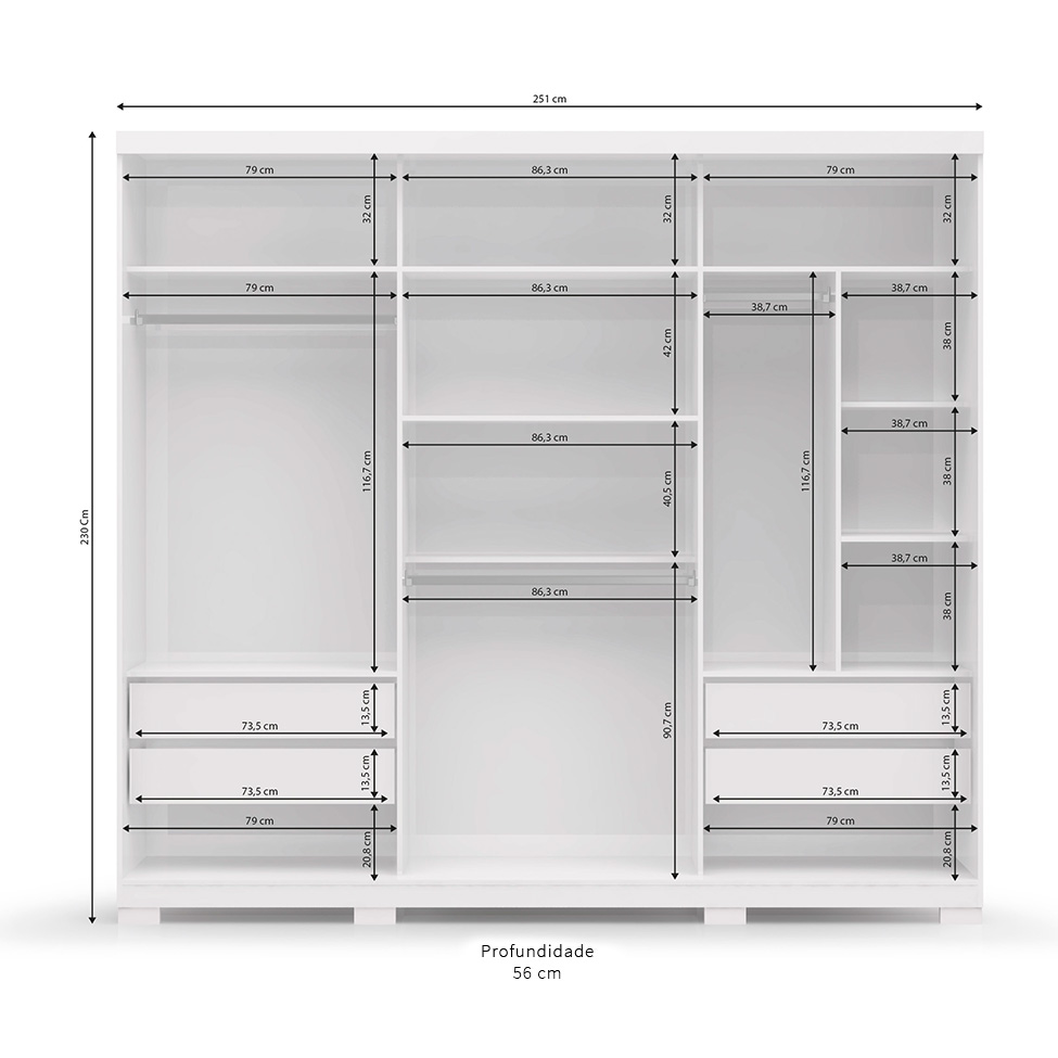Guarda-Roupa Casal Com Espelho Agave 3 Portas 4 Gavetas Branco