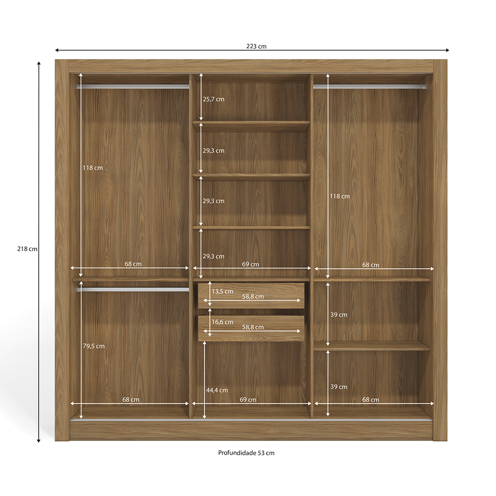 Guarda-Roupa Casal Hanna 3 Portas 2 Gavetas Nogueira e Fendi