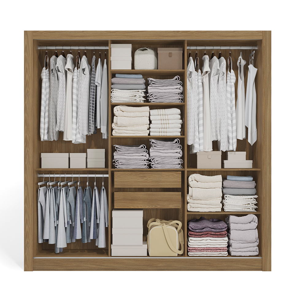 Guarda-Roupa Casal Hanna 3 Portas 2 Gavetas Nogueira e Fendi