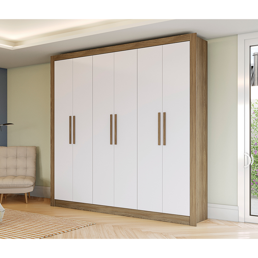 Guarda-Roupa Casal Hilda 6 Portas 2 Gavetas Nogueira e Branco
