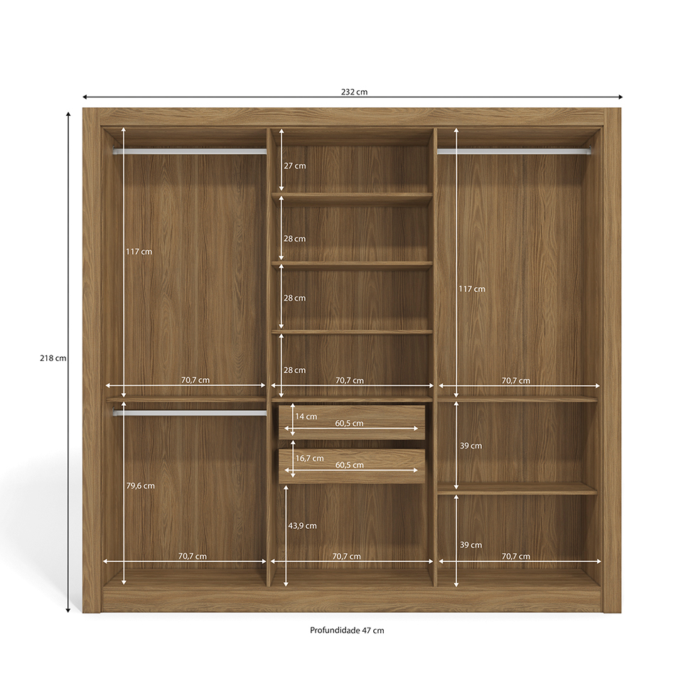 Guarda-Roupa Casal Hilda 6 Portas 2 Gavetas Nogueira e Branco