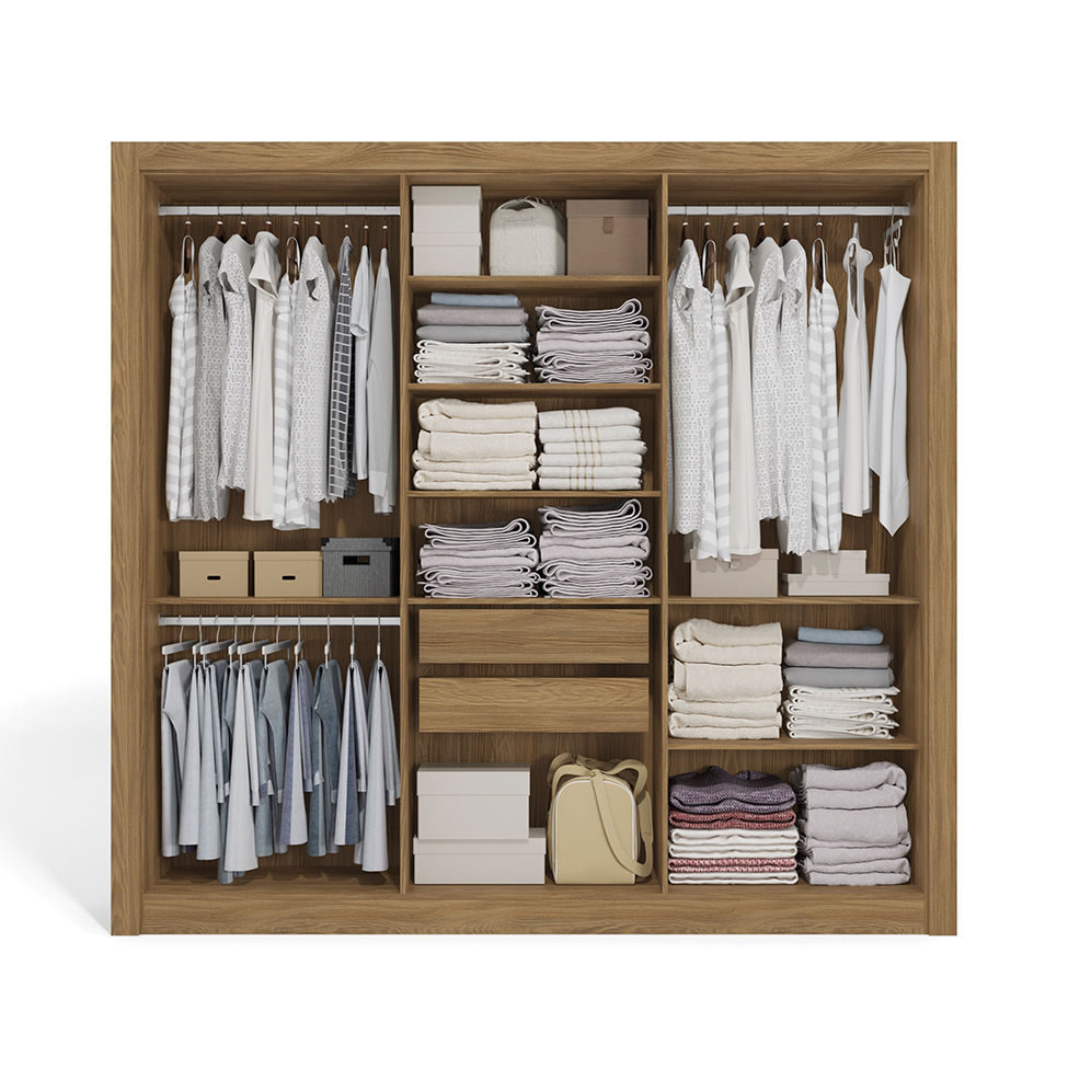 Guarda-Roupa Casal Hilda 6 Portas 2 Gavetas Nogueira e Branco