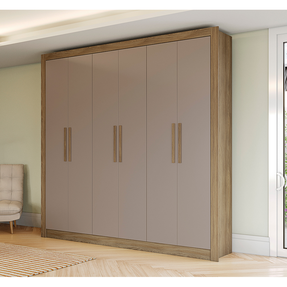 Guarda-Roupa Casal Hilda 6 Portas 2 Gavetas Nogueira e Fendi
